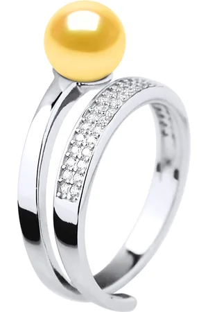 Diadema Womens Ring Rush Adjustable Freshwater Pearl Round 7-8 mm Gold Jewelry 925 - Silver - One Size