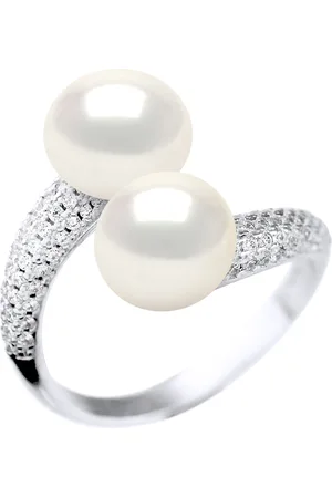 Diadema Womens Ring YOU AND ME 2 Water Beads Jewelry Sweet 9-10 mm 925 Silver - One Size