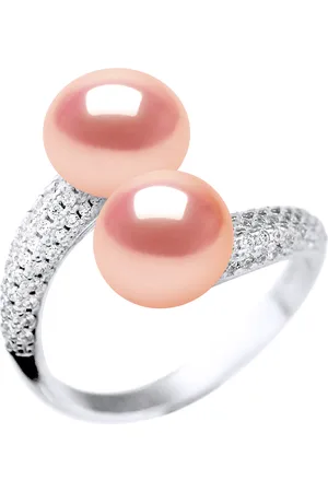 Diadema Womens Ring YOU AND ME 2 Water Beads Sweet 9-10 mm Natural Rose Jewelry 925 - Silver - One Size