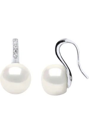 Diadema Womens Earrings Hooks Freshwater Pearls Jewelry Buttons 9-10 mm 925 Silver - One Size