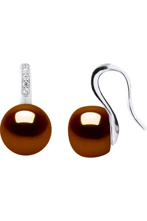 Diadema Womens Earrings Hooks Freshwater Pearls Jewelry Chocolate Buttons 9-10 mm 925 - Silver - One Size
