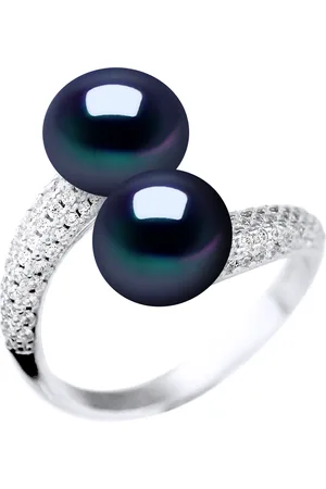 Diadema Womens Ring YOU AND ME 2 Freshwater Pearls 9-10 mm Jewelry 925 Silver - One Size