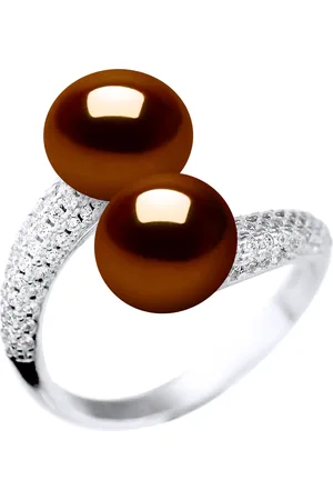 Diadema Womens Ring YOU AND ME 2 Water Beads Sweet Jewelry 9-10 mm 925 Silver - One Size