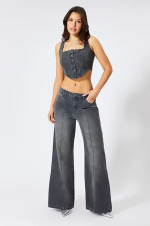 MissPap Womens Denim Seam Front Wide Leg Jeans - Cotton - Size 8 UK