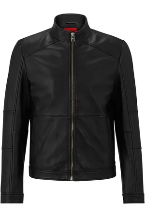 HUGO BOSS Mens Lokis Zip Up Leather Biker Jacket in - Size 2XL