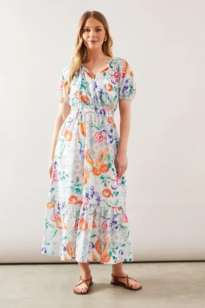 wallis Womens Fruit Print Puff Sleeve Tiered Midaxi Dress - - Size 10 UK