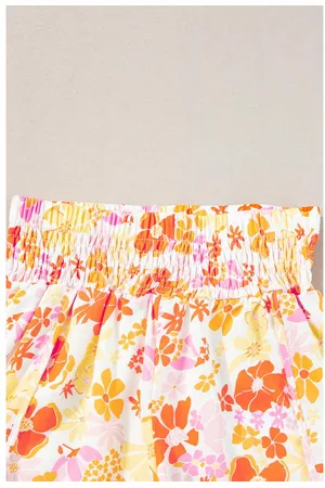 Azura Exchange Womens Boho Floral Shirred High Waist Casual Shorts - Size Medium