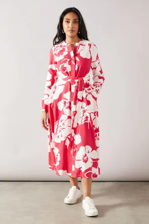 wallis Womens Petite Floral Viscose Linen Midi Shirt Dress - - Size 14 UK