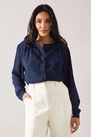 wallis Womens Petite Jacquard Button Through Blouse - - Size 16 UK