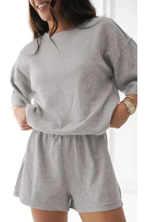 Azura Exchange Womens Gray Solid Color Loose Tee 2 Piece Shorts Set - - Size Small
