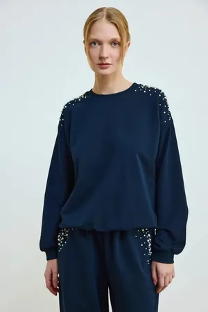 Gusto Womens Pearl Detailed Cotton Sweatshirt - - Size UK 16-18 (Womens)