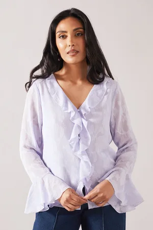 wallis Womens Petite Jacquard Ruffle Blouse - - Size 14 UK