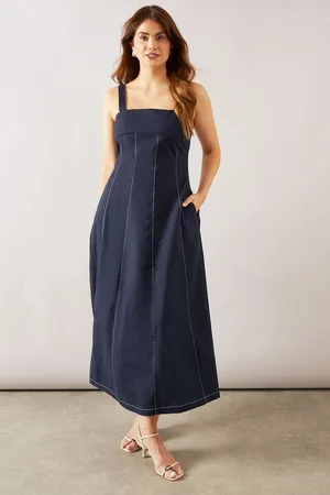 wallis Womens Linen Mix Seam Detail Midaxi Dress - - Size 18 UK