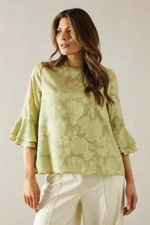 wallis Womens Jacquard Frill Sleeve Top - - Size 16 UK