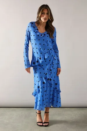wallis Womens Spot Mix Ruffle Asymmetric Dress - - Size 20 UK