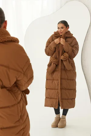 Boohoo Womens Teddy Trim Puffer Coat With Mittens - - Size 10 UK