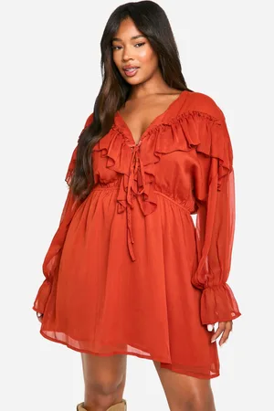 Boohoo Womens Plus Chiffon Ruffle Skater Dress - - Size 16 UK