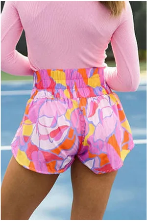 Azura Exchange Womens Abstract Print Smock Waist Casual Shorts - Size Medium