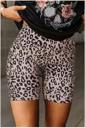 Azura Exchange Womens Leopard Print Ribbed Textured Knit Biker Shorts - Size X-Large