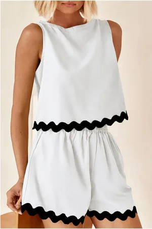 Azura Exchange Womens Ricrac Trim Tank Top Elastic Waist Shorts Set - Size X-Large