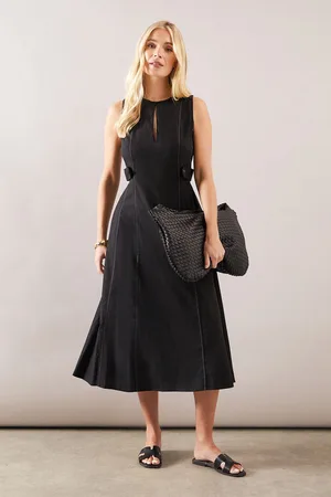 wallis Womens Petite Linen Mix Sleeveless Midi Dress - - Size 18 UK