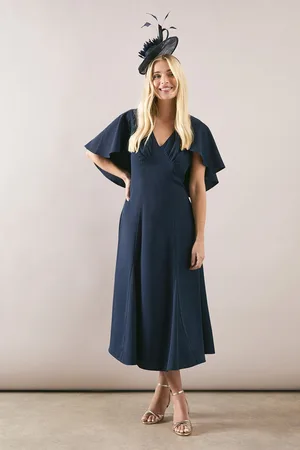 wallis Womens Petite Plain Crepe Cape Dress - - Size 14 UK
