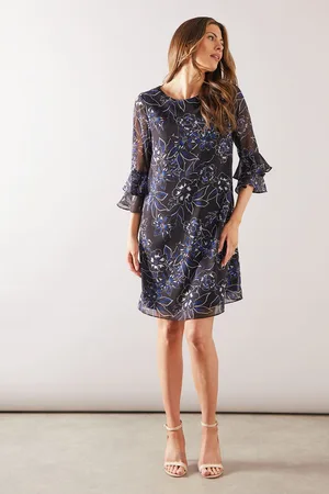 wallis Womens Floral Ruffle Sleeve Shift Dress - - Size 8 UK
