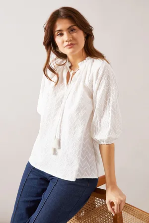 wallis Womens Broderie Tie Neck Blouse - Cotton - Size 14 UK