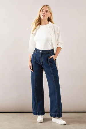 wallis Womens Petite Seam Detail Wide Leg Jean - Cotton - Size 14 UK