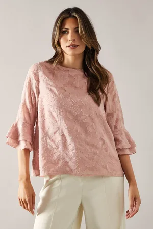 wallis Womens Jacquard Frill Sleeve Top - - Size 14 UK