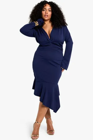 Boohoo Womens plus asymmetric plunge midi dress - - Size 16 UK