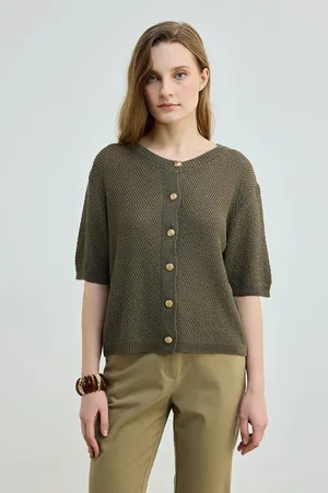 Gusto Womens Short Sleeve Linen Knit Cardigan - - Size UK 16-18 (Womens)