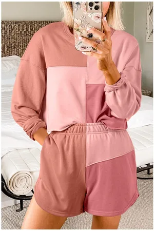 Azura Exchange Womens Blossom Colorblock Patchwork Long Sleeve Shorts Outfit - Size Medium