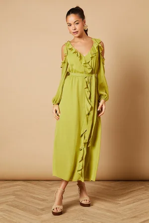 Oasis Womens Cold Shoulder V Neck Belt Detail Midi Dress - - Size 8 UK