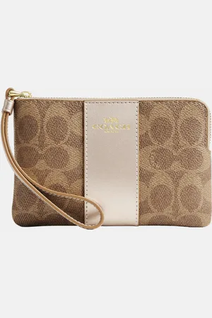 Coach Womens Corner Zip in Signature Canvas with Pearlized Trim - - One Size