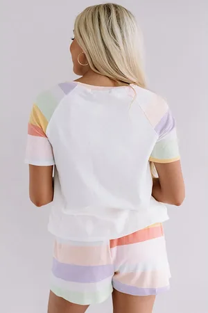 Azura Exchange Womens Rainbow Striped T Shirt and Shorts Set - Size Large