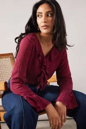 wallis Womens Petite Jacquard Ruffle Blouse - - Size 8 UK