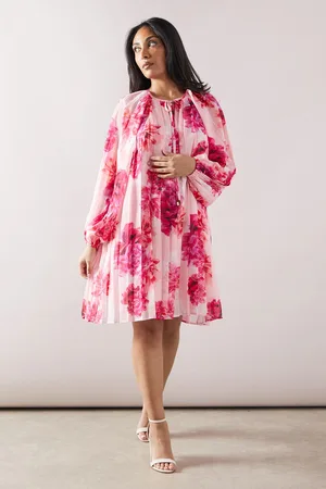 wallis Womens Petite Floral Pleated Swing Dress - - Size 12 UK