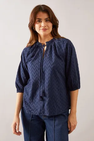 wallis Womens Broderie Tie Neck Blouse - Cotton - Size 8 UK