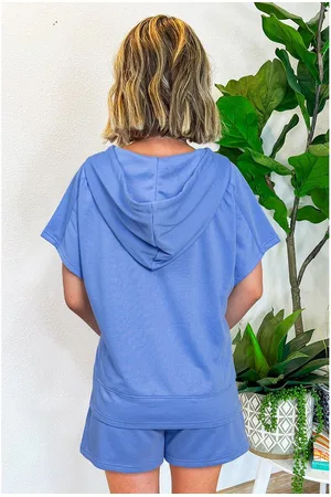 Azura Exchange Womens Casual Zipped Short Sleeve Hoodie and Shorts Set - Size Large