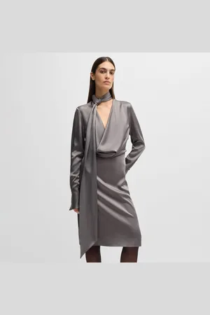 HUGO BOSS Womens Bascarva Long Sleeve Scarf Neckline Dress in - Size 10 UK