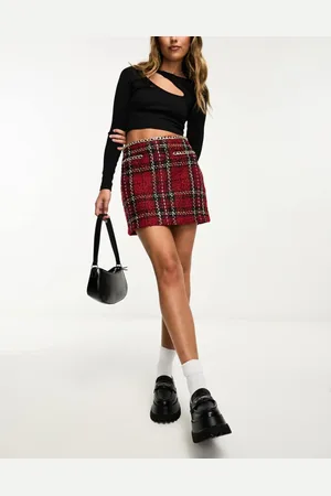 ASOS Womens boucle mini skirt with chain details in check - Size 8 UK