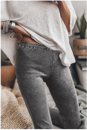 Azura Exchange Womens Vintage Wash Ribbed Leggings Cotton - Size Large