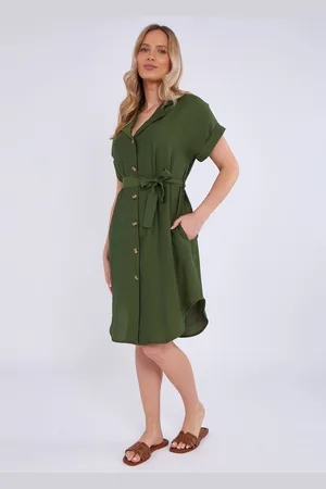 Gini London Womens Utility Belted Oversized Viscose Shirt Dress - Size Medium/Large