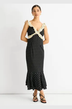 Gini London Womens Spot Ruffle Bias Midi dress - Size 8 UK