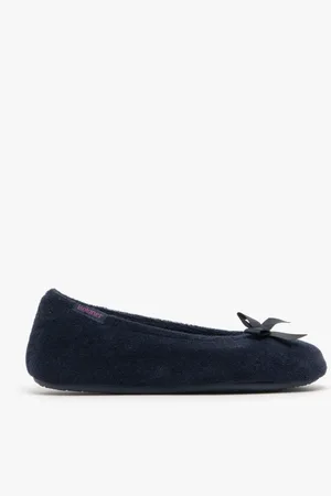 Totes Isotoner STRETCH TERRY BOW Womens Ballet Slippers Navy - - Size 4-5 (UK Shoe)