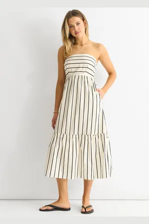 Gini London Womens Stripe Cotton Bardot Smock Midi Dress - - Size 12 UK