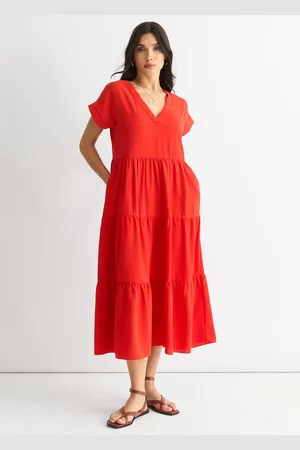 Gini London Womens V Neck Pocket Smock Midi Dress - Size L/XL