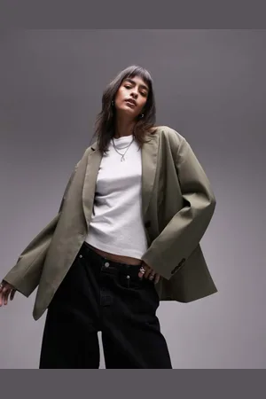Topshop Womens co-ord extreme grandad blazer in dark -Green - Size 6 UK