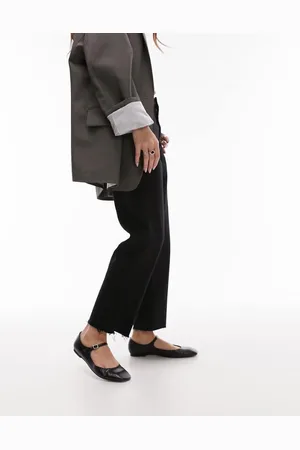 Topshop Womens mid rise straight cropped jean with raw hems in washed - Size 24W/32L